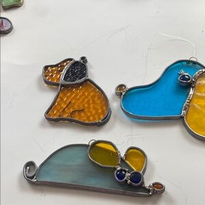 Stained Glass Small Pet Ornament Set - Blue, Yellow, Orange
